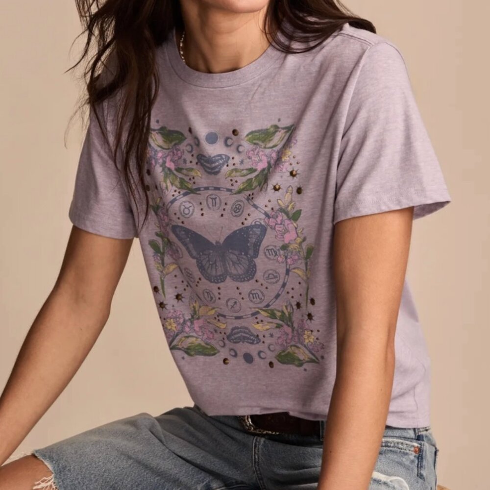 Lucky Brand Graphic Tee - Zodiac Pattern with Butterfly - XL